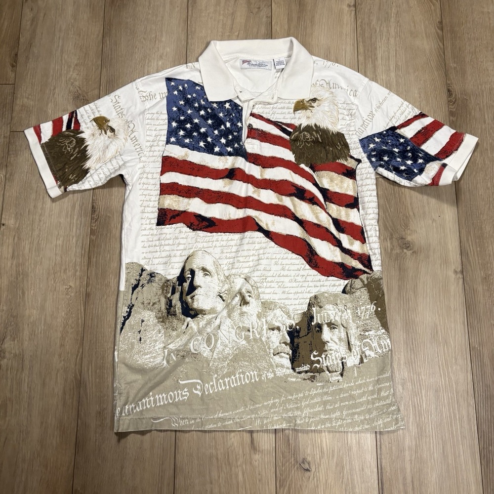 American Summer USA All Over Print Mens‎ Collared Short Sleeve Mens Large Flag